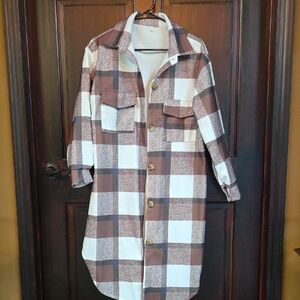 Brown and White Plaid Women's Jacket